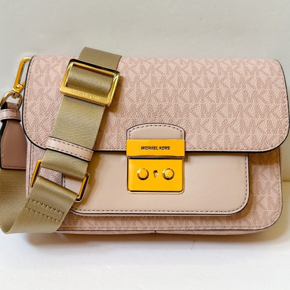 Michael Kors Sloan Editor Medium Flap Shoulder Messenger Bag MK Signature Pink - Picture 3 of 12